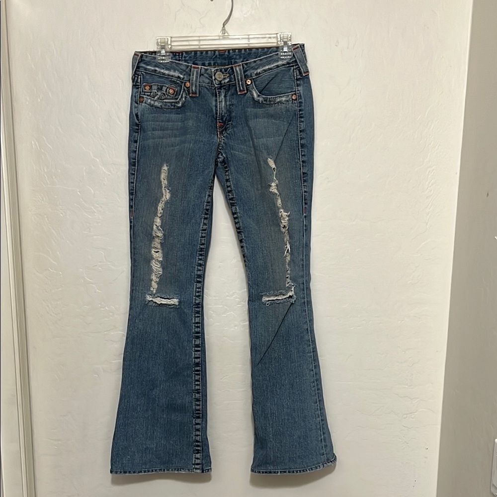 Y2K True Religion Bobby Women's Distressed Blue Denim Ripped Jeans